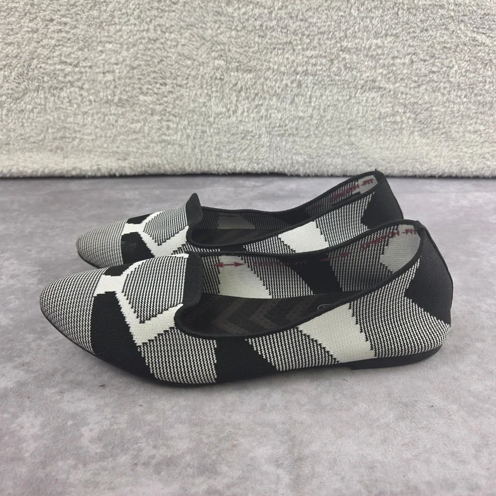Skechers Cleo Stretch Fit Flats Black White Geometric Pointed Toe Womens 9 44731